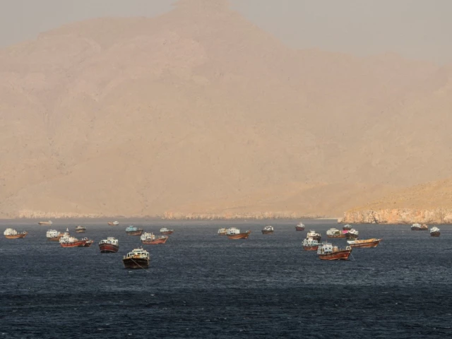 Commercial vessels sailing through the Strait of Hormuz during diplomatic talks.