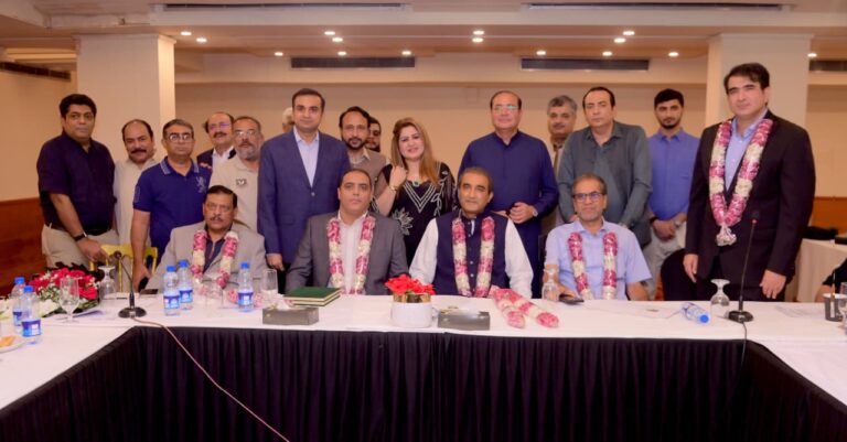 Newly elected PVMA Chairman Naveed Ahmed with association office-bearers and industry leaders