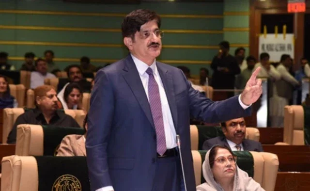 Murad Ali Shah addressing the Sindh Assembly during a debate on Sindh division