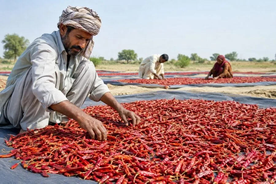 Geotextile drying sheets distributed to chilli farmers in Kunri Sindh