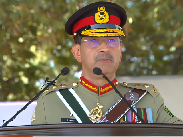 General Aamer Raza addresses graduating cadets during the PMA passing-out parade in Kakul