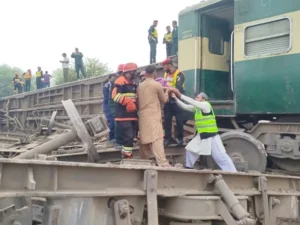 Rescue operation following the derailment of the Rehman Baba Express near Multan