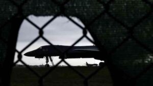 US B-1 bombers deployed at RAF Fairford airbase in the UK.