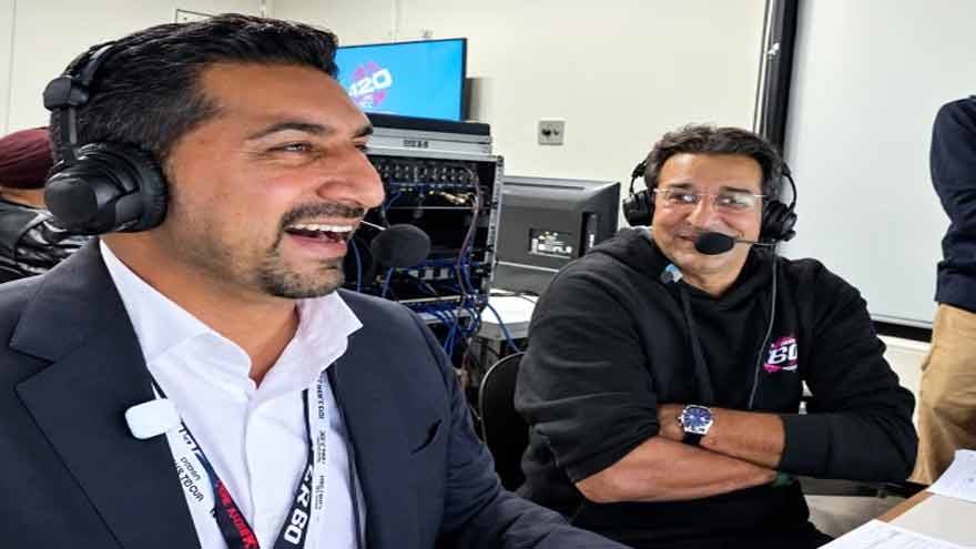 Wasim Akram commentating in Punjabi during the Canada Super 60 final in Vancouver