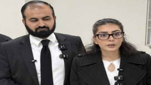Imaan Mazari and Hadi Ali Chattha in connection with their anti-terrorism court proceedings in Islamabad.