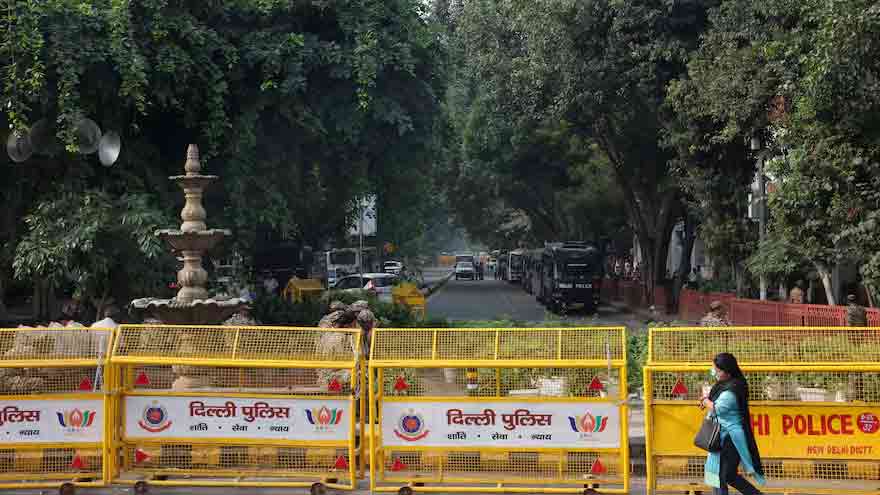 - Police and security personnel in Delhi during protests over India’s voter list revision.