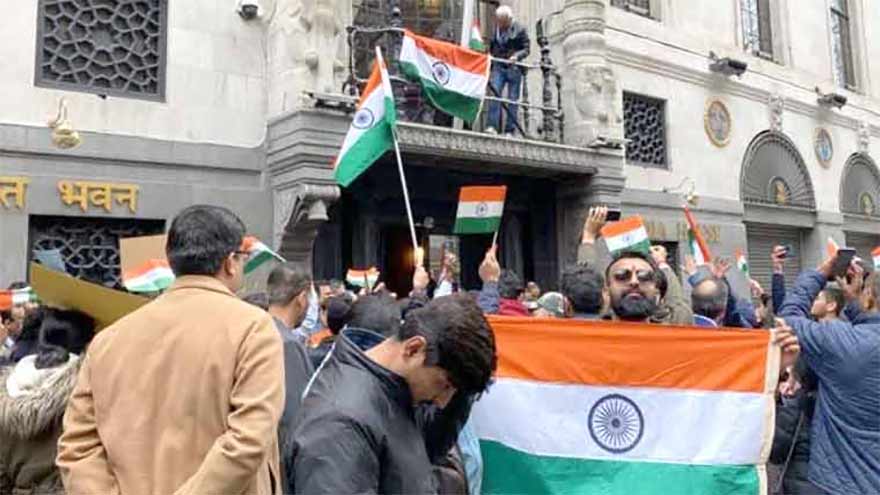 - Indian students protest against the BJP-led government at Parliament Square in London.