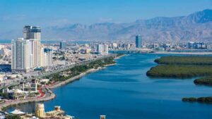 Coastal beach in Ras Al Khaimah, where authorities have ordered beach closures following an offshore oil leak.