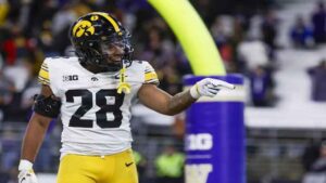 1. Iowa Hawkeyes running back Kamari Moulton during a college football game.