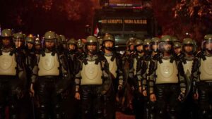 Indonesian police, military personnel and armoured vehicles deployed in Jakarta ahead of student demonstrations.