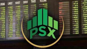 1. Pakistan Stock Exchange trading screen showing stock market activity.