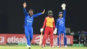 1. Rashid Khan bowling for Afghanistan during a T20 international match.