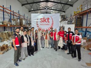 SKT Welfare humanitarian delegation supporting displaced Palestinians during a mission in Jordan.