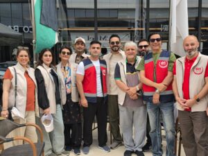 SKT Welfare humanitarian delegation supporting displaced Palestinians during a mission in Jordan.