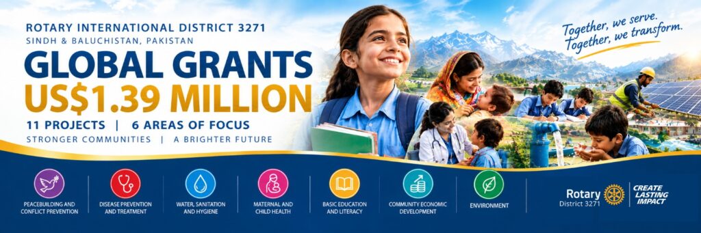 Rotary District 3271 Global Grant projects supporting healthcare, education, sanitation and sustainable development in Pakistan.