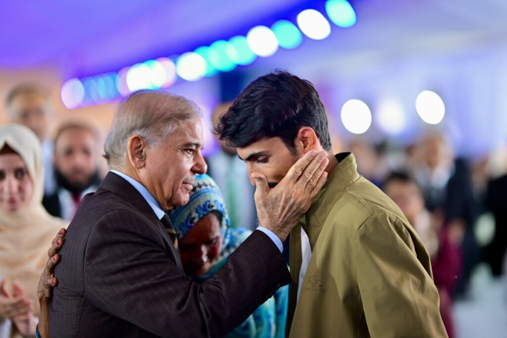 Prime Minister Shehbaz Sharif meets Daanish School alumni at the inauguration ceremony in Islamabad.
