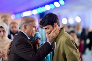 Prime Minister Shehbaz Sharif meets Daanish School alumni at the inauguration ceremony in Islamabad.