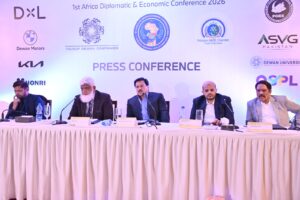 PSCTF officials announce the Africa Diplomatic and Economic Conference 2026 in Karachi.