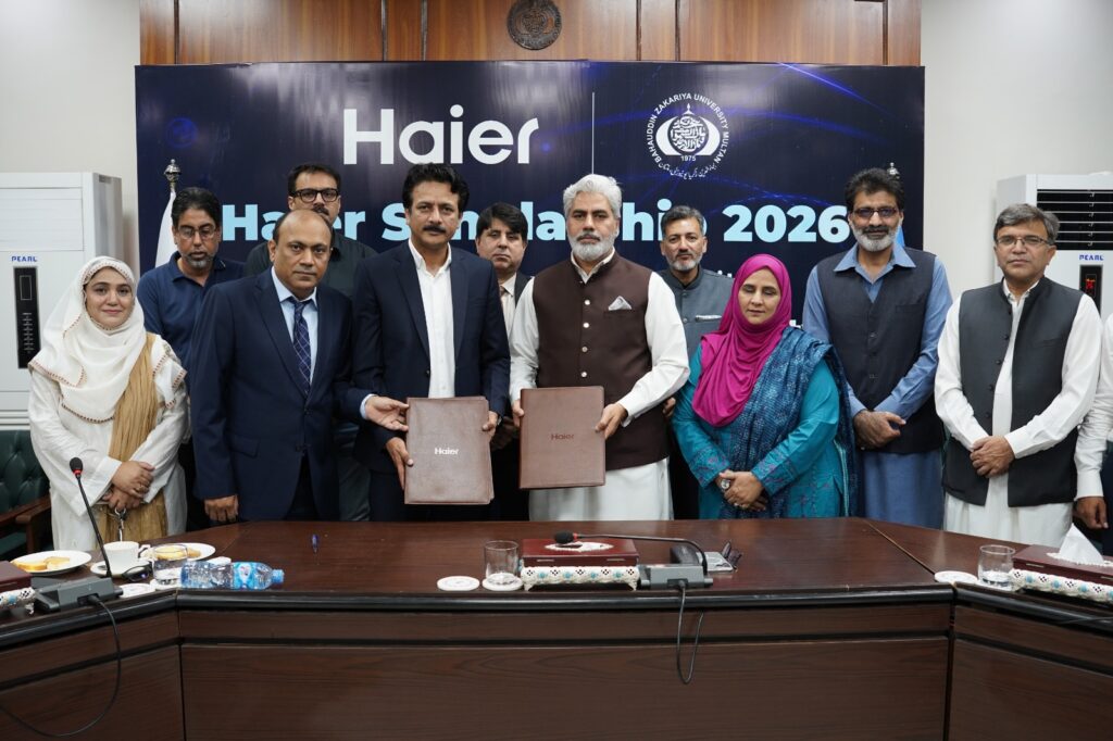 1. Haier Pakistan representatives and BZU Multan officials at the scholarship partnership signing ceremony.