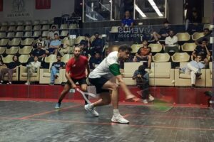 1. Pakistan squash player Asim Khan competing in the Venice ABC Open International Squash Championship.