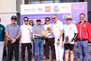 1. Cyclists gather in Karachi for Rotary’s “Let’s Ride Out Polio” awareness rally.