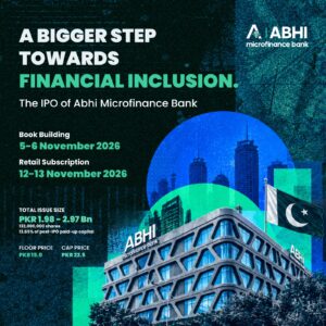 1. ABHI Microfinance Bank IPO announcement for 132 million shares on the Pakistan Stock Exchange.
