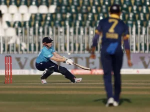 Harry Brook batting for England during his record-breaking ODI double century against Sri Lanka