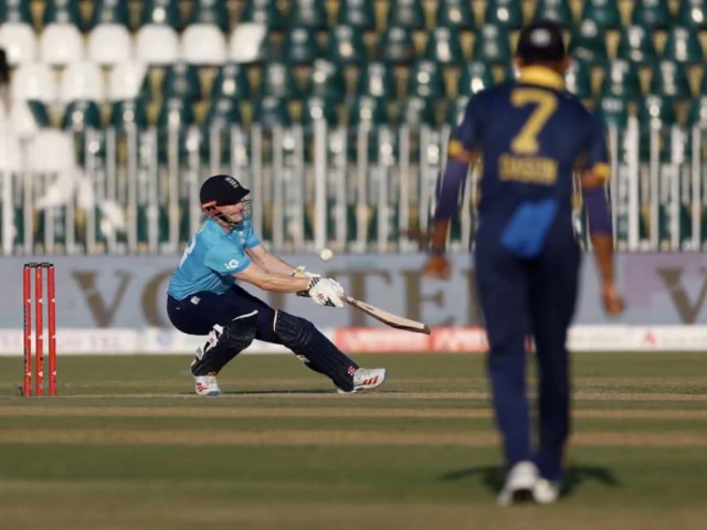 Harry Brook batting for England during his record-breaking ODI double century against Sri Lanka