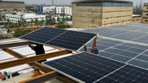 - Solar panels in a large-scale solar installation amid proposed Chinese export controls on manufacturing technology.