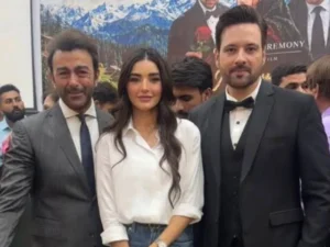 Sadia Khan and Mikaal Zulfiqar at the announcement event for the Pakistani film Pashmina.