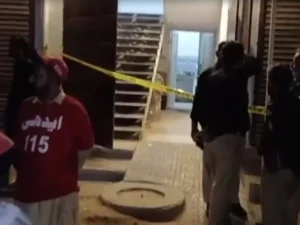 Police investigate a house in Falak Naz Society, Malir, Karachi, where five family members were found dead