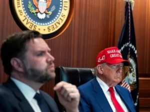 JD Vance and Donald Trump as US-Iran tensions and Strait of Hormuz shipping risks continue